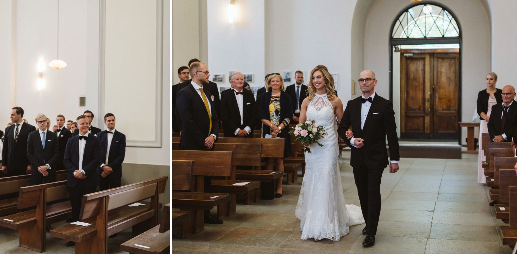 bride walking in church with her father