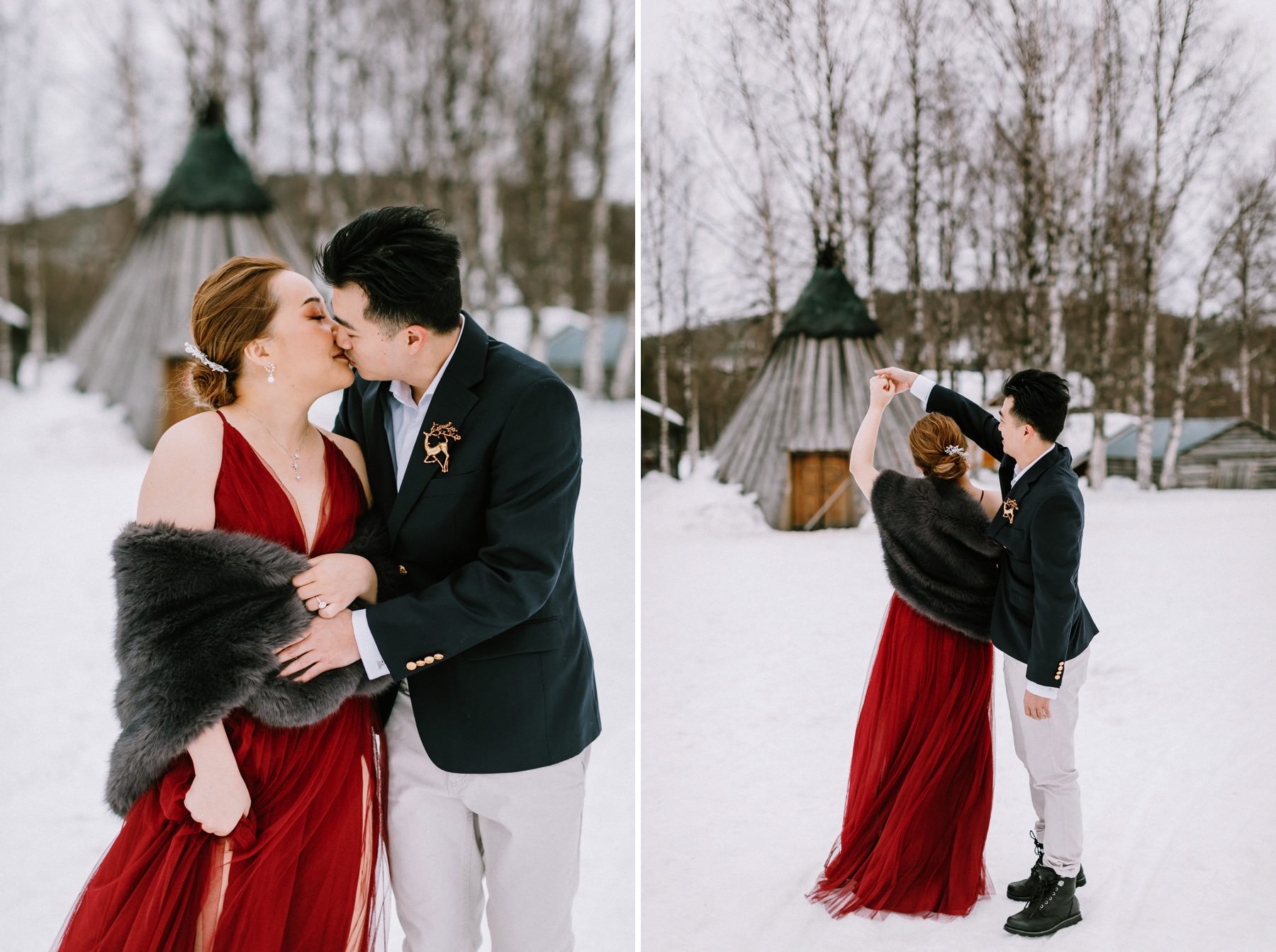 red dress winter wedding