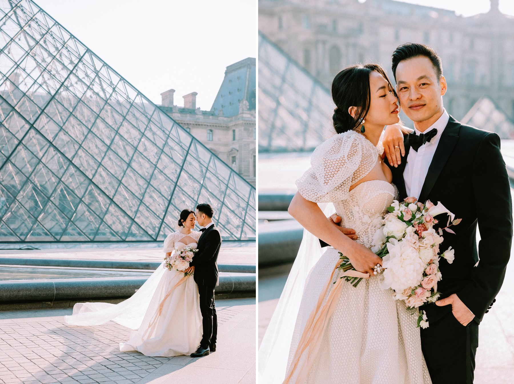 wedding couple posing at Louvre for a PreWedding Photographer Paris