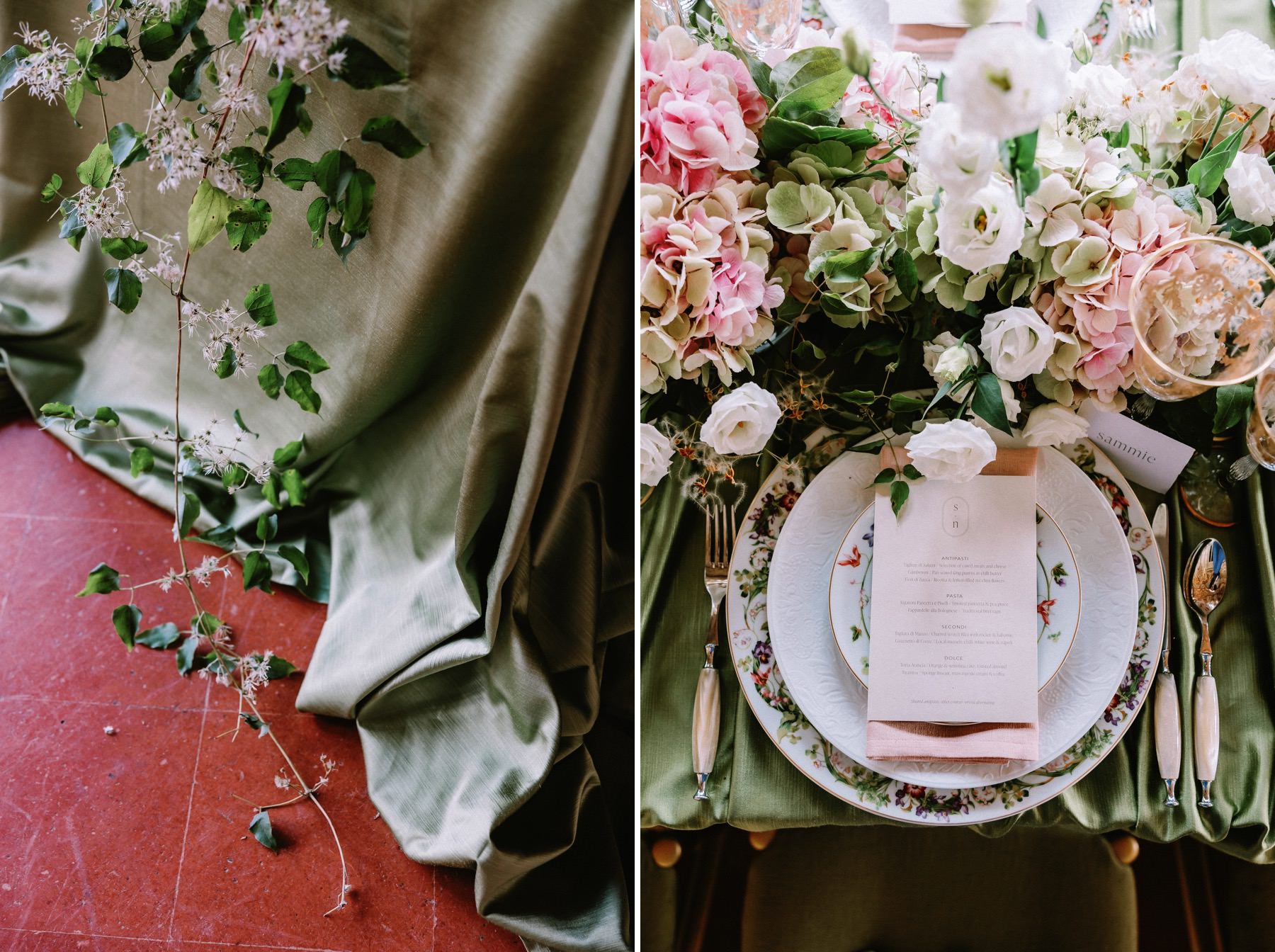 green and salmon wedding color palette